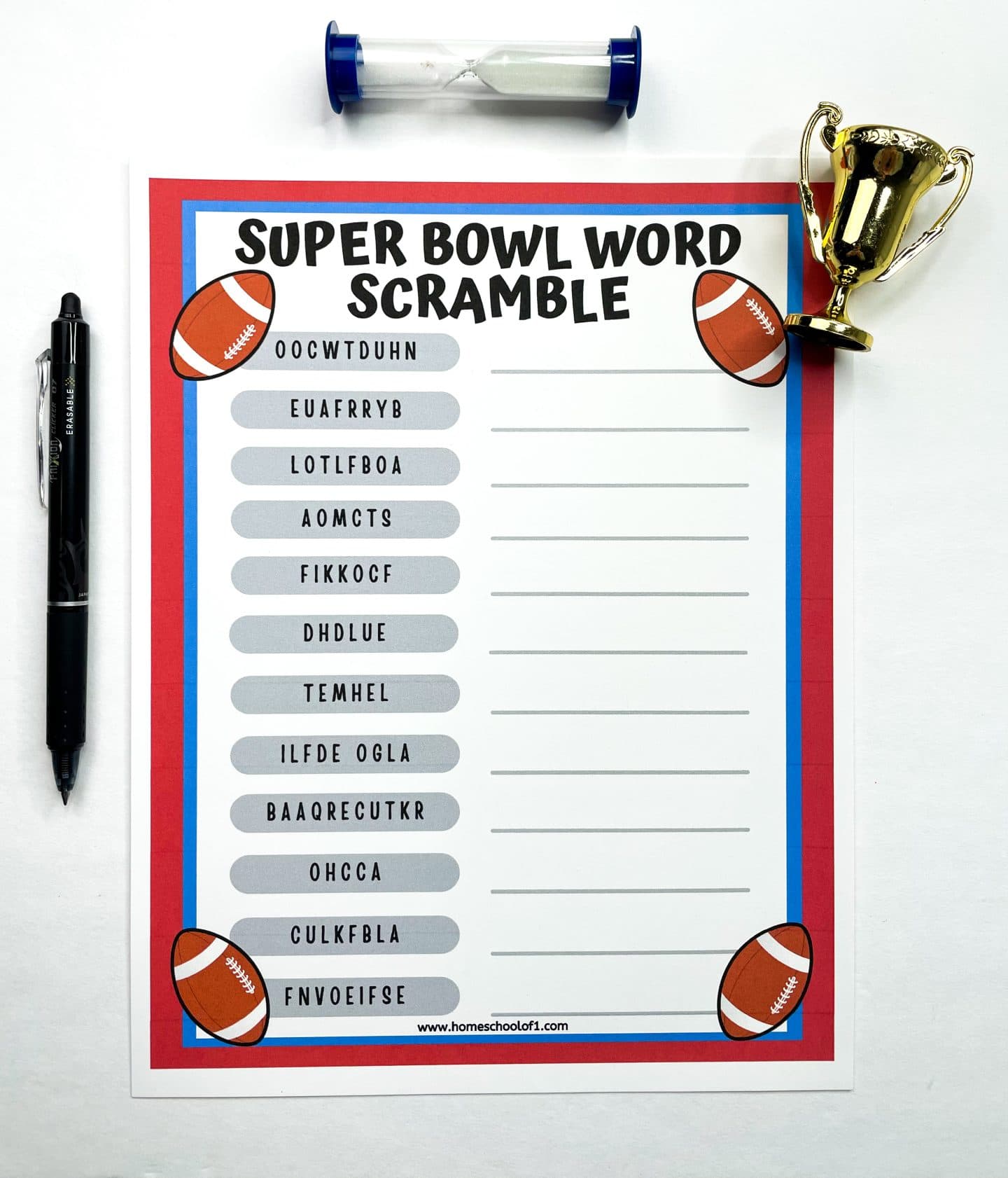 super bowl word scramble printable (easy & hard options)